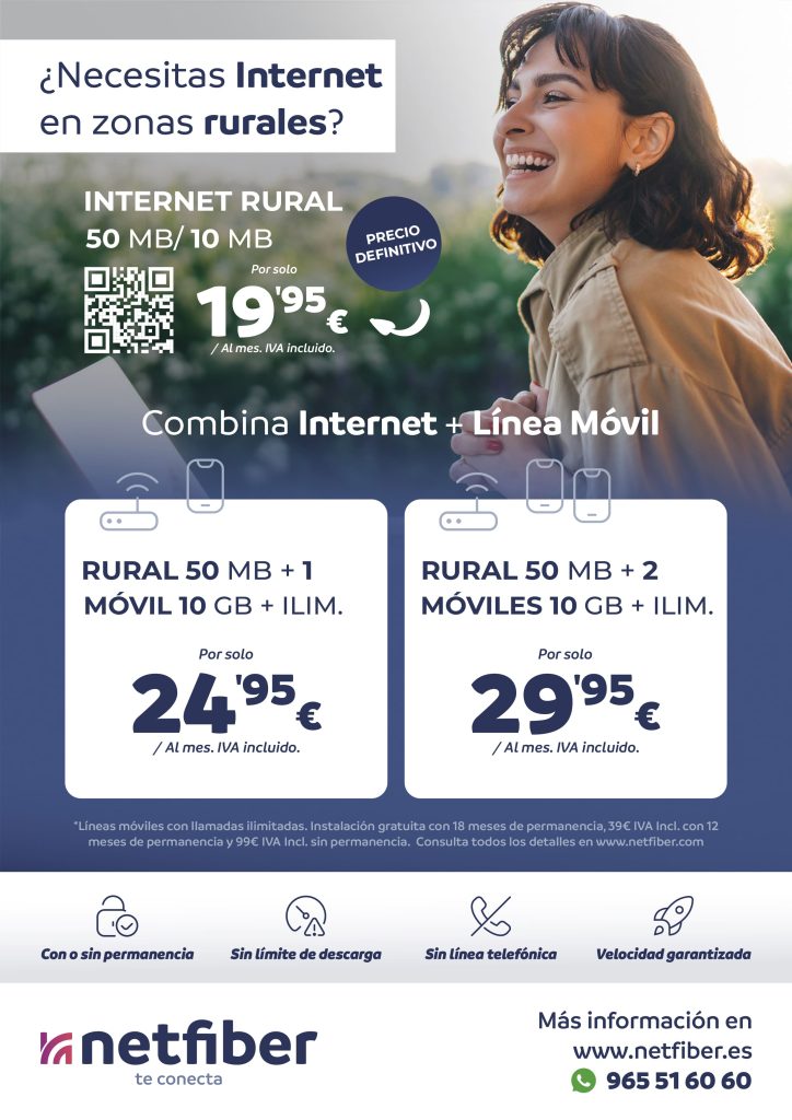 Internet Rural en Biar – Contrata con Netfiber desde 19,95€/mes Internet Rural en Biar con Netfiber – Conexión para casetas rurales sin fibra